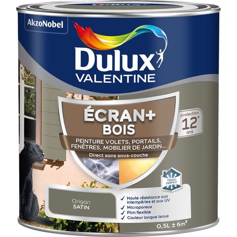 ECRAN+ BOIS - Peinture satinée pour bois extérieur - Volets, portes, fenêtres, portails - Origan 0,5 L - Dulux Valentine