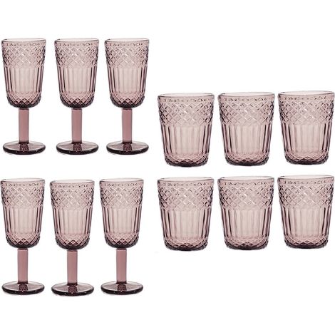 Set 12 Bicchieri e Calici Imperiale in Pasta di Vetro rosa Antico con Lavorazione a Rilievo 30 cl Servizio Tavola Vintage Alta Resistenza per Acqua Vino e Cocktail eleganza e particolarità in tavola (1/5)
