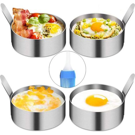 Pancake Form Egg Ring, 4 Pack 9cm Spiegeleiform Ei Ring zum Kochen von Spiegelei/Pfannkuchen/Omeletts und mehr, Antihaftbeschichtung, Lebensmittelqualität Edelstahl