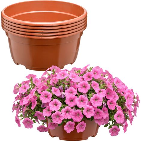 Garronda Blumentopf rund Pflanzschale Ø21 x 10,5 cm (3 L) 5er Set Kunststoff mit Drainage Pflanzgefäß für Wurzelpflanzen Zwiebelpflanzen Garten Anzucht Innen Außenbereich Terrakotta GD-0207 (1/5)