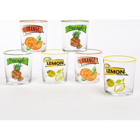 Set 6 bicchieri in vetro juice decori assortiti 300cc 09361