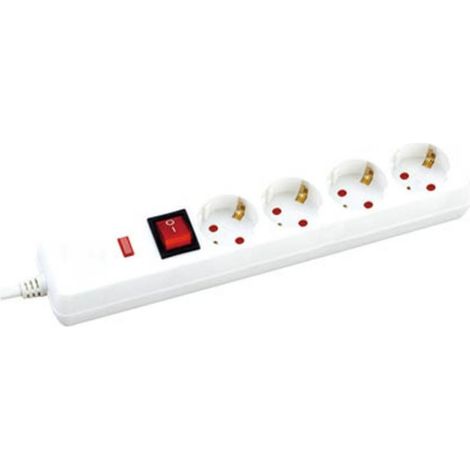 Socle multiple avec protection 4T + Int. (3x1,5mm) 1,5M Blanc