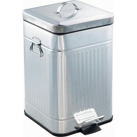 Square Metal Bin 12L Wastebasket with Pedal Lid and Handle (1/5)