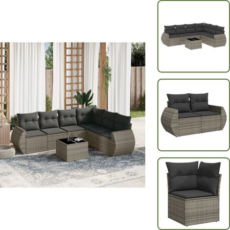 7-tlg. Garten-Sofagarnitur mit Kissen Grau Poly Rattan - Gartenmöbel Set - Esszimmergarnitur Outdoor - Lounge Möbel - Rattan Gartenset - Balkonmöbel (1/5)