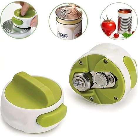 Apriscatole compatto, apriscatole rotante, trasmissione a ingranaggi per lattine di birra, semplice gadget da cucina, manuale, movimento rotatorio fluido, portatile. (1/5)