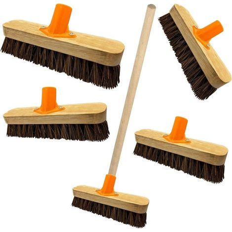 1 x 9" Strong Stiff Deck Scrubber Hard Bristle Brush With Wooden Handle For Outdoors (1/3)