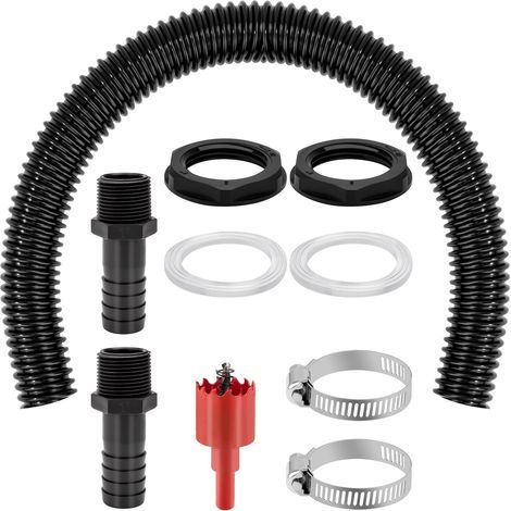 Kit de Raccordement pour citerne de Pluie, Kit Raccord Récupérateur Recuperation Eau de Pluie, Tuyau de raccordement de 50 cm et 2 Embouts de Tuyau, collecteur de Pluie pour Réservoir, Tonneaux (1/5)
