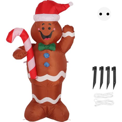 Sapin de Noël gonflable 1,5m Bonhomme en pain d'épices, gonflage rapide, décoration de jardin pour Noël, prise UE 220V (1/5)