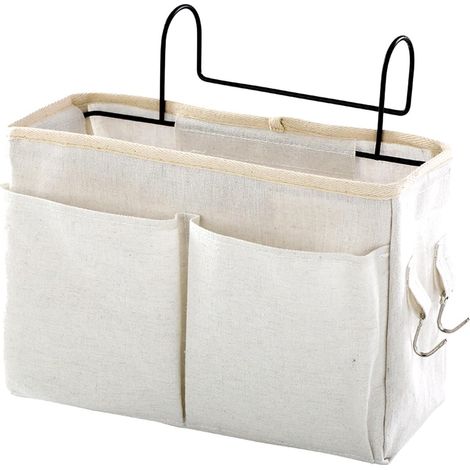 Bett-Organizer mit Halterung – Aufbewahrungstasche für Bett oder Sofa – Universell – Hängend – Mit verschiedenen Fächern und Haken – Beige (1/5)