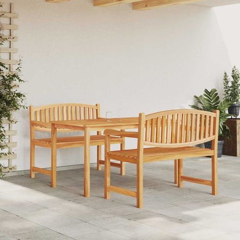 Ensemble repas de jardin 3 pièces en bois de teck massif avec table et 2 bancs, 60.25kg - PANGIVO (1/5)