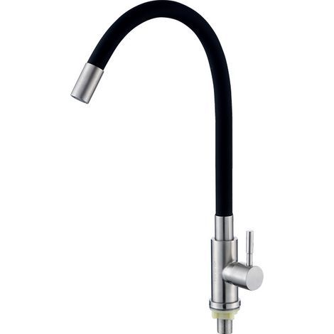 Robinet d'évier de cuisine à tube noir en acier inoxydable 304, robinet d'évier rotatif universel à refroidissement unique (1/4)