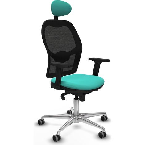 Jorquera sincro malla negra similpiel turquesa brazos 2D base aluminio cabecero fijo ruedas 65mm engomada (1/5)