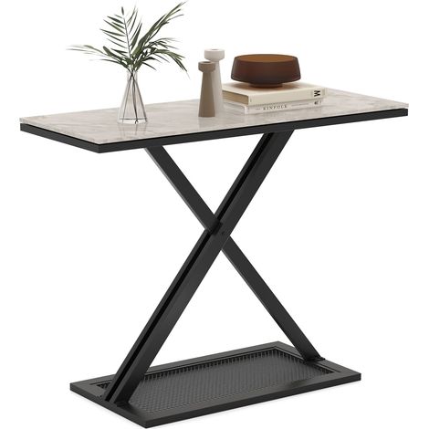 COSTWAY Faux Marble Top Console Table Metal Frame Entryway Table-White (1/5)