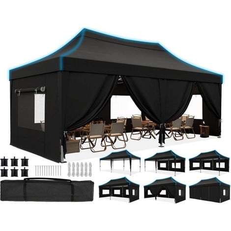 Faltpavillon 3x6m wasserdicht mit Seitenwänden, UV-Schutz, Stahlrahmen, Pop-Up Gartenpartyzelt (1/5)