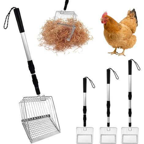 Accessoires de poulailler, Pelle à tamis réglable, Pelle à déjections canines, Outil de nettoyage pour poulailler, Séparation des déjections et des débris du sable, Litière de poulet (1/5)