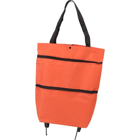 Sac de courses pliable grande capacité avec fermeture éclair, en tissu Oxford et roulettes, idéal pour le camping (orange). (1/5)