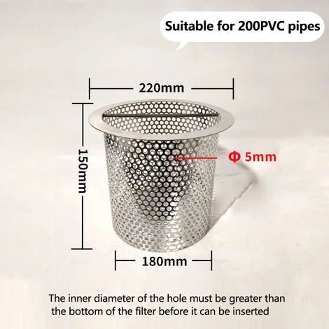 (200-15) Grande bonde de fond de baignoire extérieure en acier inoxydable, filtre sur mesure, renforcé et soudé manuellement, avec grille de filtration. (1/4)