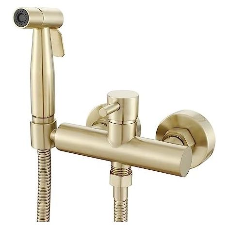 Ensemble de douchette pour toilettes dissimulée pour bidet musulman Shattaf avec mélange chaud et froid - kit en laiton monté au mur en or brossé (1/5)