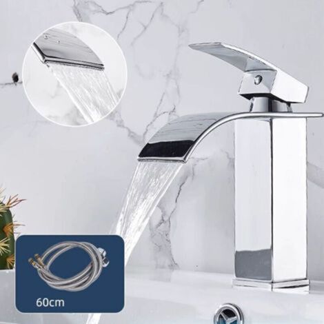 Moderne Robinet Salle de Bain Cascade, Design Elégant Robinet Lavabo, , Eau Chaude et Froide Disponible, Robinetterie Chromé (1/4)