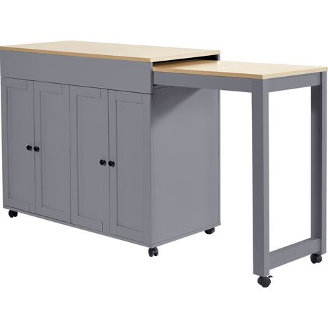 Table bar extensible grise avec 6 espaces de rangement, plateau MDF 118-180×50×94 cm (1/5)