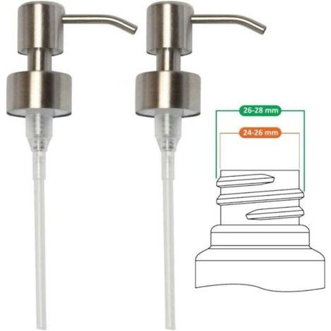 Pompe de Rechange pour Distributeur de Savon Liquide - Acier Inoxydable, Inox à finition brossée, 2 pièces - 28 mm (1/5)