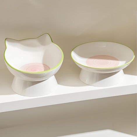 Ceramic Cat Bowl Raised Cat Bowl Elevated Cat Bowls for Indoor Cats, Cute Cat Food Bowls Whisker Friendly, Cat Dishes for Food, Cat Feeding Bowls (Food&Water Bowl Set) (1/5)