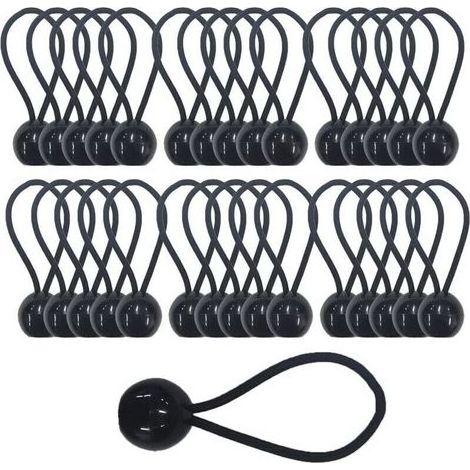 30pcs Tendeur Elastique avec Boule, Sandow Elastique, Tendeur Bache pour Bannière, Pavillon, Bâche, Camping, Tente, Rideaux Harnais d’Extension, Épaisseur 4mm Très Fort (1/4)