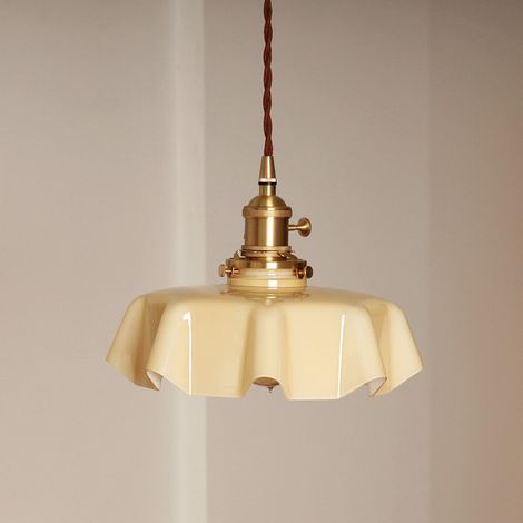 Plafoniera in stile francese retrò in vetro color crema – Giallo crema, E27 6W, diametro 220 mm