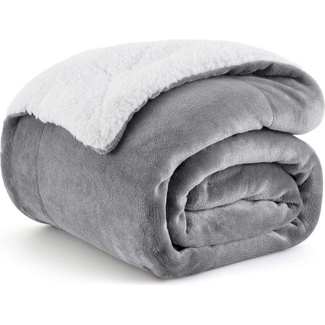 Couverture polaire Sherpa - Couverture douce en microfibre pour lit et canapé - Taille simple - Gris argenté - 130 x 160 cm