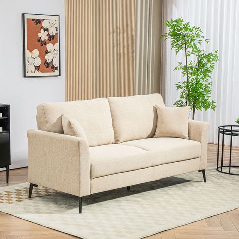Canapé 2 places aspect lin, rembourrage épais, jusqu'à 360 kg, 179 x 80 x 89 cm, beige (1/5)