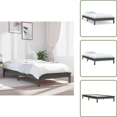 Massivholzbett Grau 90x200 cm Kiefer - Holzbettrahmen - Massivholzbette - Kiefernbett - Doppelbett - Bettgestell (1/5)