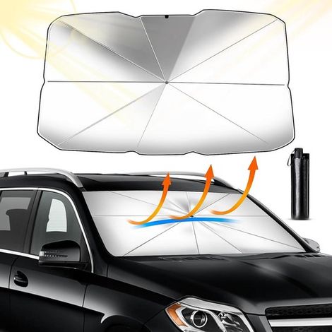 Sonnenschutz für die Windschutzscheibe Faltbarer Sonnenschirm im Regenschirmstil für UV-Schutz Passend für die meisten Pkw SUVs und LKWs L-140 80cm (1/5)