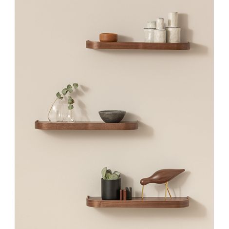 Étagère Murale Set 3 Tablette Murale en Placage Bois Véritable Étagère Flottante pour Décoration et Rangement Salle de Bain, Salon, Cuisine, Chambre Noyer (1/5)