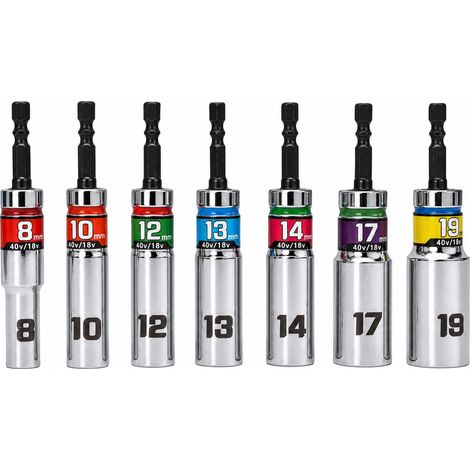 Set di 7 chiavi a bussola universali a impatto da 15 gradi con attacco esagonale da 1/4 di pollice per riparazioni domestiche (8, 10, 12, 13, 14, 17 e 19 mm). (1/5)
