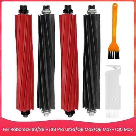 Brosses principales pour aspirateur robot Roborock S8/S8+/S8 Pro Ultra/Q8 Max/Q8 Max+/Q5 Max - Brosses à rouleau en caoutchouc (1/5)