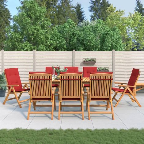 Lot de 8 Chaises/Fauteuils de jardin inclinables et coussins teck solide -TF39698 (1/5)