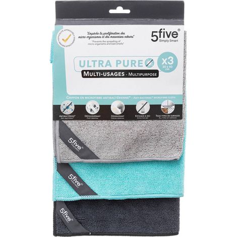 3 chiffons microfibre antibactérien 30x40cm - 5five