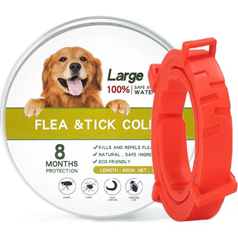 Collier pour chien 1 pièce collier anti-insectes et anti-puces pour chiens (grand chien 35 kg 72 cm, orange) collier anti-insectes et anti-puces (1/2)