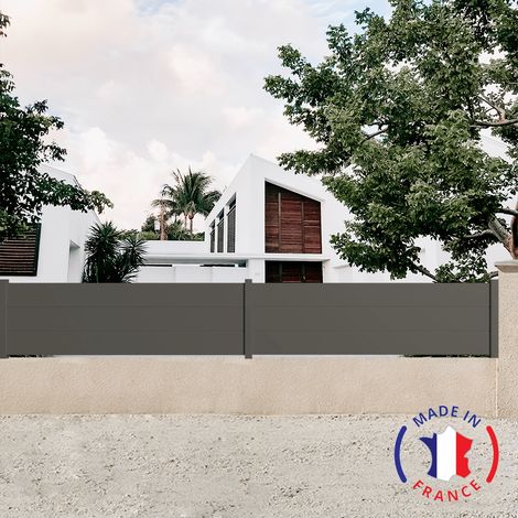 Clôture aluminium 3 lames modèle plein en kit - 2 éléments Dimensions L4154 mm (poteaux compris) x H660 mm couleurs Gris Quartz RAL 7039