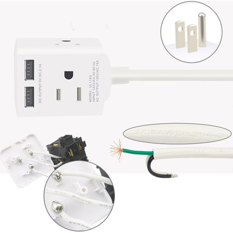 [Multiprise électrique] MultiPlug 15A avec 4 prises AC et 2 ports USB, cube blanc PC sécurité enfant CE/RoHS pour voyage USA-Canada-Japon (1/5)