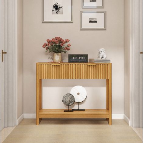 MODFU – Consolle 100x29,5x81,5 cm in legno ingegnerizzato con 2 cassetti, mensola aperta e portata 45 kg – Rovere (1/5)