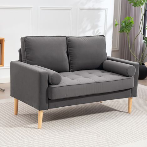 Canapé 2 places banquette moderne en velours 127 cm avec coussins épais, 2 oreillers et assise capitonnée, gris (1/5)
