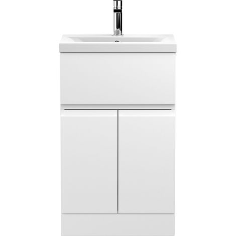 Mavesyn Contemporary 2 Door 1 Drawer Floor Standing Vanity Unit with Mid-Edge Basin, Satin White, 500mm