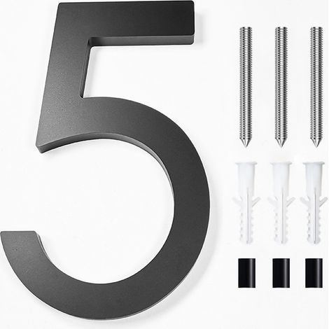 Plaque de porte moderne en acier inoxydable brossé - 6 pouces, 125 mm de hauteur, acier inoxydable noir massif (taille 5)