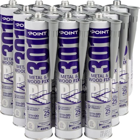 POINT Montagekleber Baukleber für Metall & Holz Universalkleber Dichtkleber Innen- & Außen 300 ml: Point 301 METAL & WOOD FIX, 12 Kartuschen (1/4)