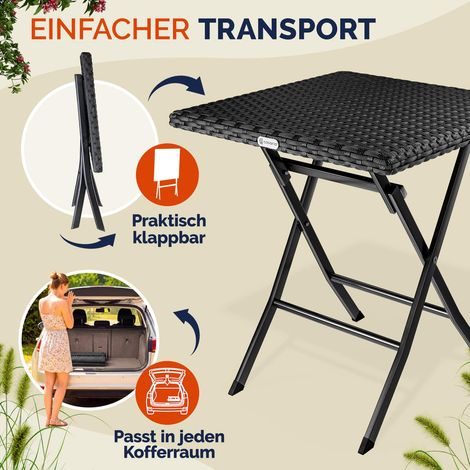 CASARIA® Gartentisch Wetterfest Klappbar 65x65cm Balkontisch Polyrattan Outdoor Klein 60kg Belastbarkeit Klapptisch Garten Terrasse Balkon Camping Tisch Schwarz