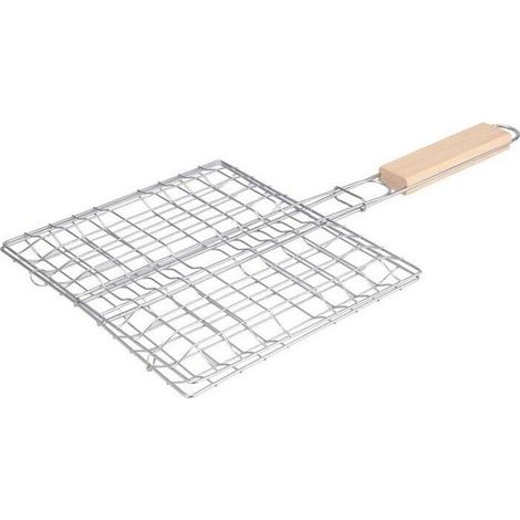 ZVD 1 pièce Barbecue portable universel Panier à barbecue Gril à poisson pliant avec poignée en bois Panier à barbecue avec poignée en bois amovible pour grillades à l'extérieur et à l'intérieur (1/4)