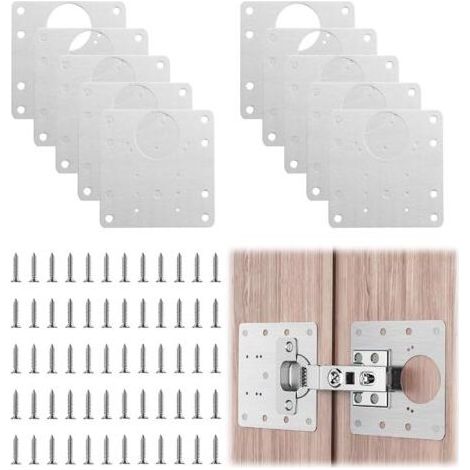 10 Pièces Plaque de Réparation de Charnière, Charnière Porte Placard avec 60 Vis, Plaque Reparation Kit avec Trou de Réparation Charnière Meuble pour Meubles Bois Portes Cuisine Étagères Placards (1/5)