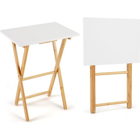 En Bambou Blanc Lot de 2 Tables d'Appoint Pliantes Plateau TV Repas Gain de Place pour Salon et Chambre (1/2)