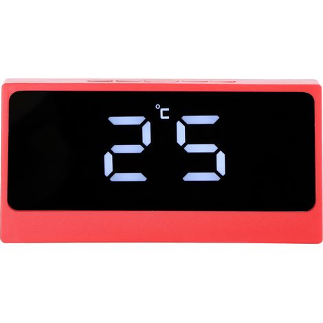 Réveil numérique LED silencieux avec affichage intelligent de la température et de la date, miroir de maquillage de bureau lumineux à grand écran (rouge)